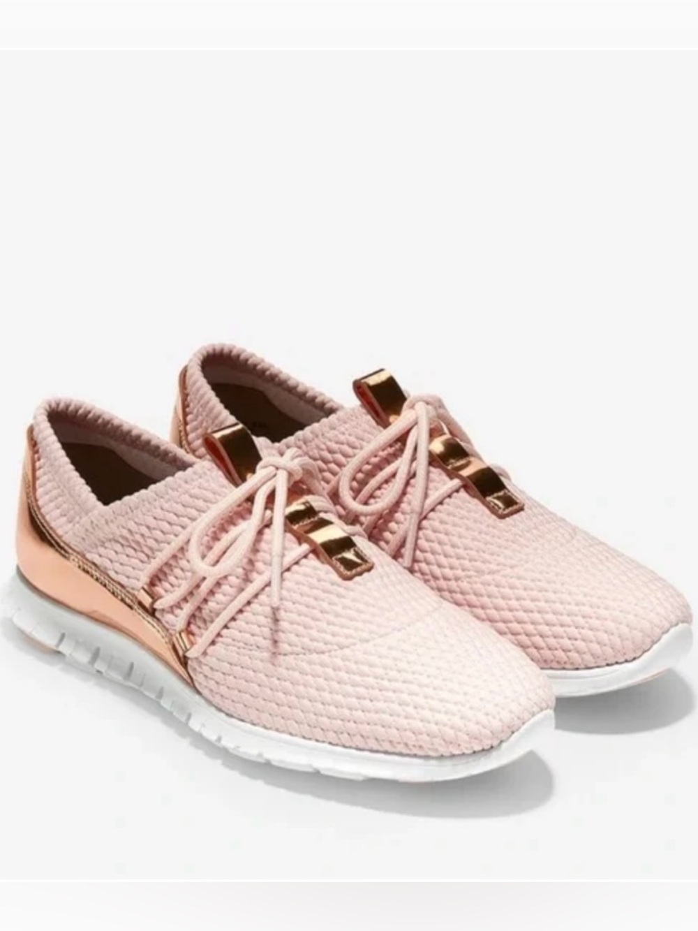 Cole Haan Pink and Rose Gold Knit Slip-On Sneakers